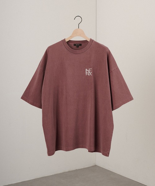 Alfred Alex】ヴィンテージ加工ピグメント3Dメタルロゴ半袖Tシャツ（T