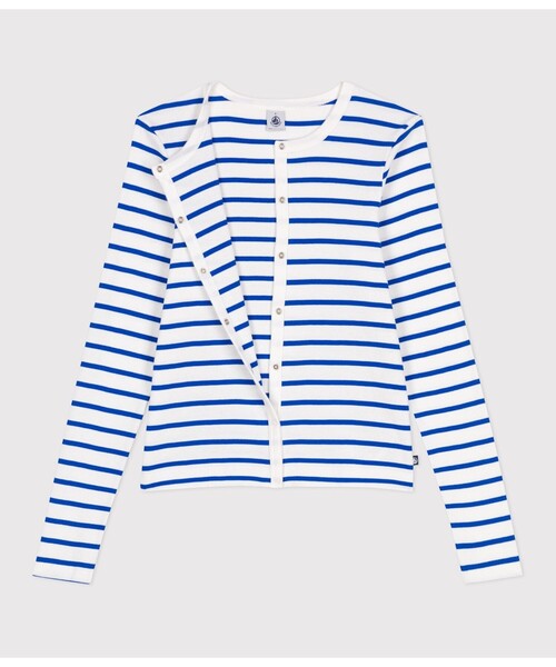 PETIT BATEAU（プチバトー）の「カーディガン（カーディガン/ボレロ・レディース・ホワイト×ブルー・XX-SMALL/SMALL/MEDIUM/LARGE/X-SMALL）」の3枚目の写真
