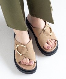 ゴールドバックルクロスベルトフラットサンダル(210-53373)JELLY BEANS(ジェリービーンズ)