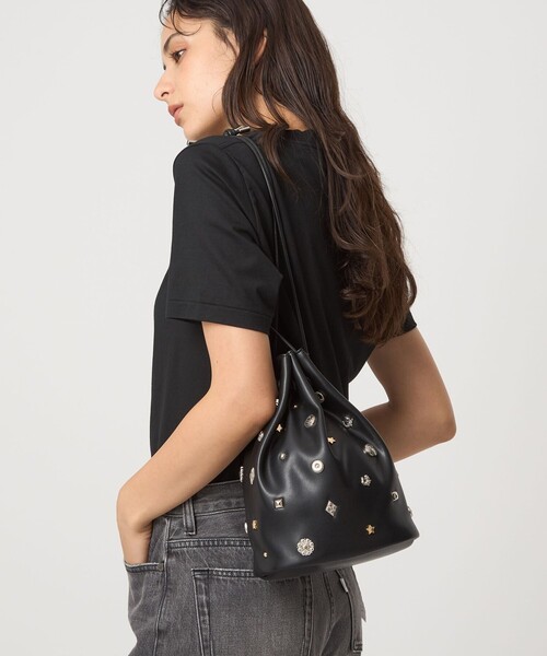 スタッズ ドローストリング バッグ（ショルダーバッグ）｜green