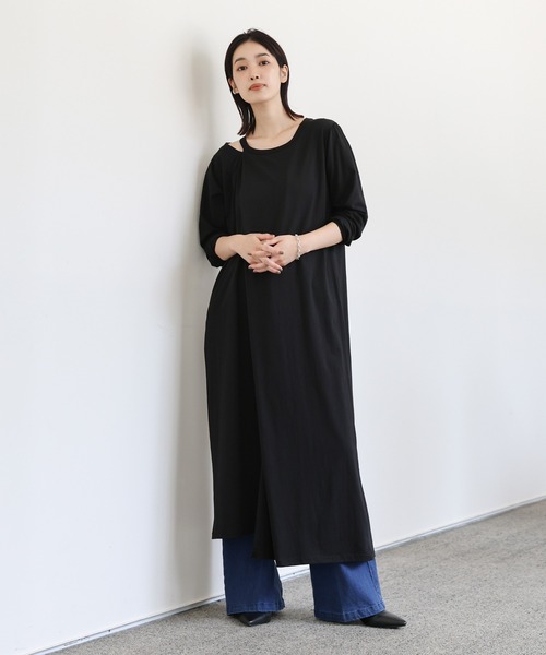 select MOCA Et（セレクトモカエト）の「【Et】Asymmetrical Neck One-piece（ワンピース・レディース・グレー/ブラウン/ブラック・MEDIUM）」の14枚目の写真