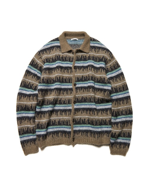uniform experiment（ユニフォームエクスペリメント）の「MOHAIR BORDER KNIT BLOUSON（カーディガン/ボレロ・メンズ・ブラック/カーキ・2/1/3/4）」の2枚目の写真