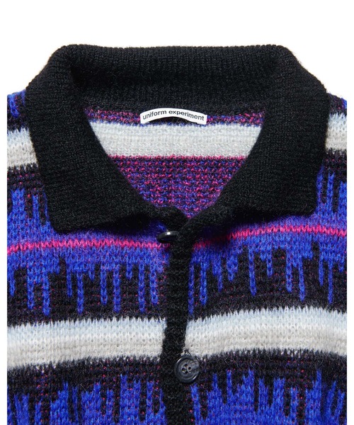 uniform experiment（ユニフォームエクスペリメント）の「MOHAIR BORDER KNIT BLOUSON（カーディガン/ボレロ・メンズ・ブラック/カーキ・2/1/3/4）」の5枚目の写真