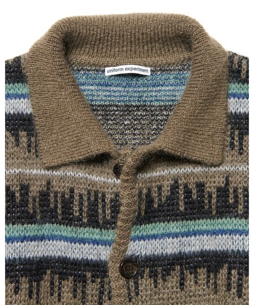 uniform experiment（ユニフォームエクスペリメント）の「MOHAIR BORDER KNIT BLOUSON（カーディガン/ボレロ・メンズ・ブラック/カーキ・2/1/3/4）」の8枚目の写真