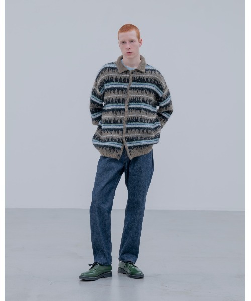 uniform experiment（ユニフォームエクスペリメント）の「MOHAIR BORDER KNIT BLOUSON（カーディガン/ボレロ・メンズ・ブラック/カーキ・2/1/3/4）」の3枚目の写真