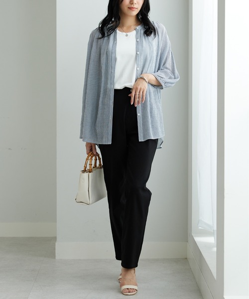 BELLUNA PLUS(ベルーナ)の「冷感ピケストレッチ素材スリムパンツ70丈(その他パンツ・レディース・ライトグレー/ブラック/カーキ・SMALL/MEDIUM/LARGE/X-LARGE)」の4枚目の写真