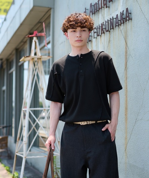 セール】CONTRAST HENLEY NECK THERMAL TEE／切り替えヘンリーネック