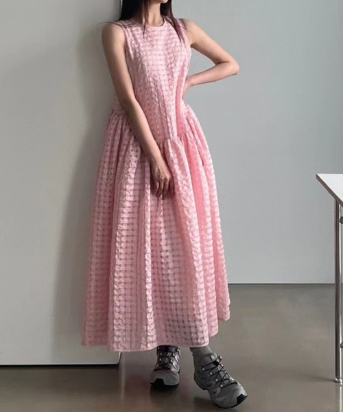 SPIGA（スピーガ）の「ｼｱｻｯｶｰｳｴｽﾄ切替ﾉｰｽﾘｰﾌﾞﾛﾝｸﾞﾜﾝﾋﾟｰｽ（ワンピース・レディース・ブラック/ピンク/ホワイト・FREE）」の6枚目の写真