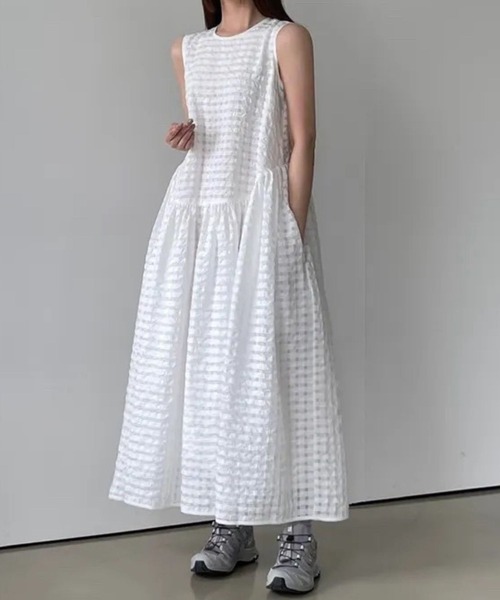 SPIGA（スピーガ）の「ｼｱｻｯｶｰｳｴｽﾄ切替ﾉｰｽﾘｰﾌﾞﾛﾝｸﾞﾜﾝﾋﾟｰｽ（ワンピース・レディース・ブラック/ピンク/ホワイト・FREE）」の11枚目の写真