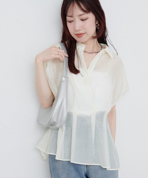natural couture(ナチュラルクチュール)の「【WEB限定】ワッシャーオーガンジースキッパーブラウス(シャツ/ブラウス・レディース・ブラック/パープル/ベージュ/オフホワイト・FREE)」の6枚目の写真