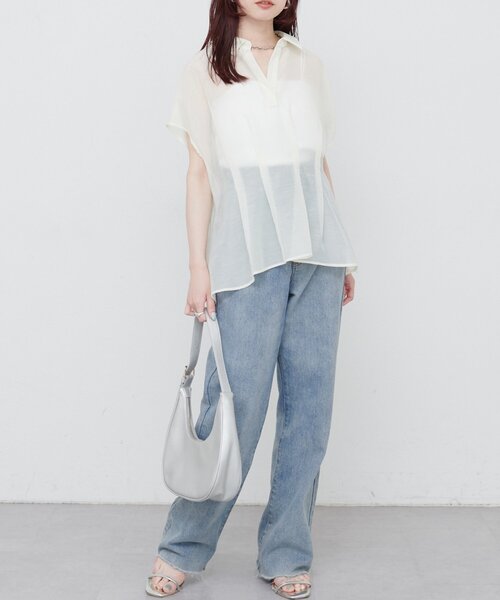 natural couture(ナチュラルクチュール)の「【WEB限定】ワッシャーオーガンジースキッパーブラウス(シャツ/ブラウス・レディース・ブラック/パープル/ベージュ/オフホワイト・FREE)」の8枚目の写真