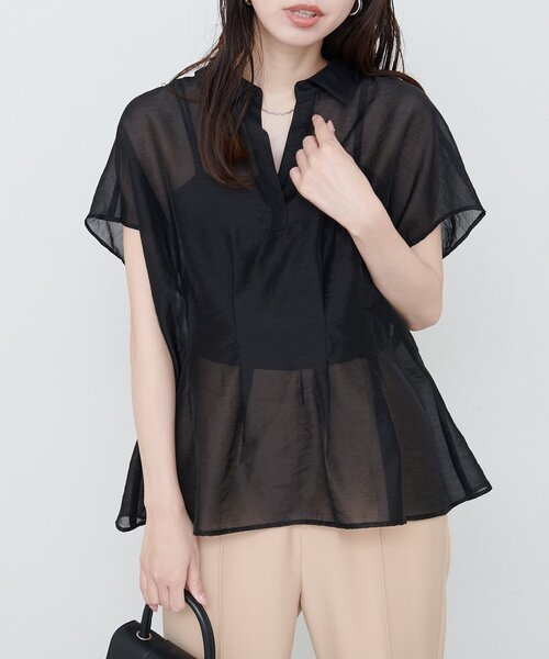 natural couture(ナチュラルクチュール)の「【WEB限定】ワッシャーオーガンジースキッパーブラウス(シャツ/ブラウス・レディース・ブラック/パープル/ベージュ/オフホワイト・FREE)」の9枚目の写真