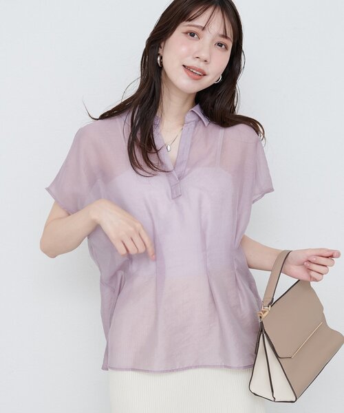 natural couture(ナチュラルクチュール)の「【WEB限定】ワッシャーオーガンジースキッパーブラウス(シャツ/ブラウス・レディース・ブラック/パープル/ベージュ/オフホワイト・FREE)」の18枚目の写真