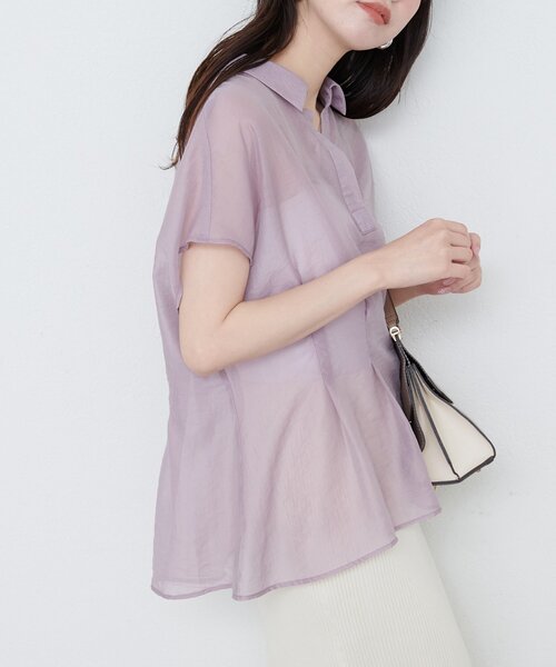 natural couture(ナチュラルクチュール)の「【WEB限定】ワッシャーオーガンジースキッパーブラウス(シャツ/ブラウス・レディース・ブラック/パープル/ベージュ/オフホワイト・FREE)」の4枚目の写真