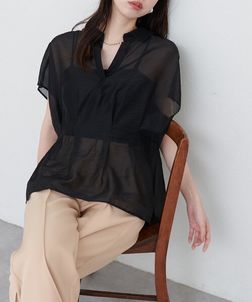 natural couture(ナチュラルクチュール)の「【WEB限定】ワッシャーオーガンジースキッパーブラウス(シャツ/ブラウス・レディース・ブラック/パープル/ベージュ/オフホワイト・FREE)」の2枚目の写真