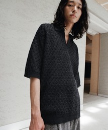 WYM LIDNM(EB oC h)JACQUARD MESH H/S KNIT POLO(|Vc)