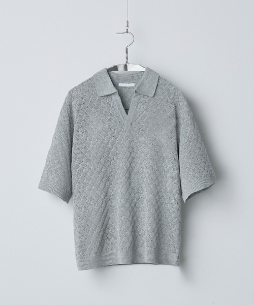 JACQUARD MESH H/S KNIT POLO — жаккардовая сетчатая поло‑футболка