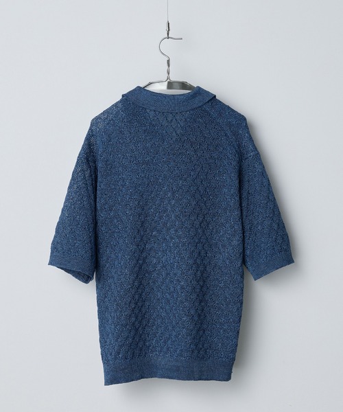WYM LIDNM(ウィム バイ リドム)の「JACQUARD MESH H/S KNIT POLO(ポロシャツ・メンズ・チャコール/ブルー系/ライトグレー・S/M/L)」の4枚目の写真