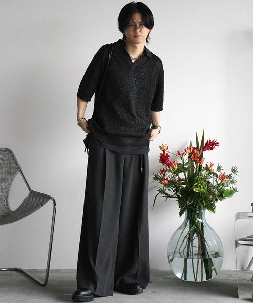 WYM LIDNM(ウィム バイ リドム)の「JACQUARD MESH H/S KNIT POLO(ポロシャツ・メンズ・チャコール/ブルー系/ライトグレー・S/M/L)」の16枚目の写真