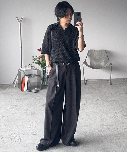 WYM LIDNM(ウィム バイ リドム)の「JACQUARD MESH H/S KNIT POLO(ポロシャツ・メンズ・チャコール/ブルー系/ライトグレー・S/M/L)」の17枚目の写真