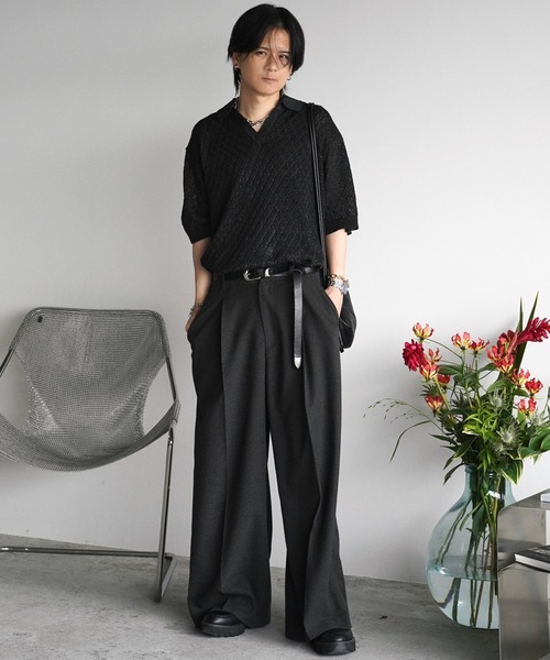 WYM LIDNM(ウィム バイ リドム)の「JACQUARD MESH H/S KNIT POLO(ポロシャツ・メンズ・チャコール/ブルー系/ライトグレー・S/M/L)」の19枚目の写真