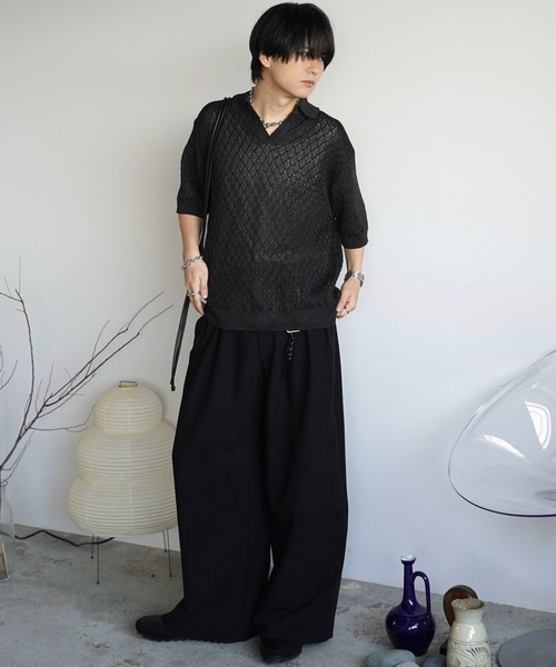 WYM LIDNM(ウィム バイ リドム)の「JACQUARD MESH H/S KNIT POLO(ポロシャツ・メンズ・チャコール/ブルー系/ライトグレー・S/M/L)」の21枚目の写真