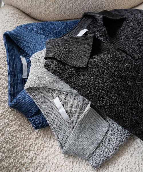 WYM LIDNM(ウィム バイ リドム)の「JACQUARD MESH H/S KNIT POLO(ポロシャツ・メンズ・チャコール/ブルー系/ライトグレー・S/M/L)」の7枚目の写真