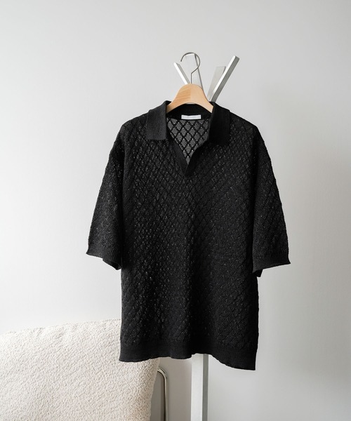 WYM LIDNM(ウィム バイ リドム)の「JACQUARD MESH H/S KNIT POLO(ポロシャツ・メンズ・チャコール/ブルー系/ライトグレー・S/M/L)」の11枚目の写真