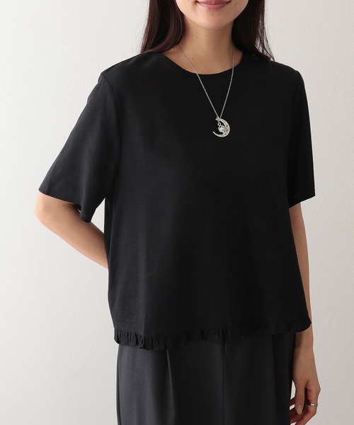Lace Ladies(レースレディース)の「リネン混 裾フリル クルーネック 半袖 トップス(Tシャツ/カットソー・レディース・アイボリー/ブラック/ベージュ/イエロー・FREE)」の6枚目の写真