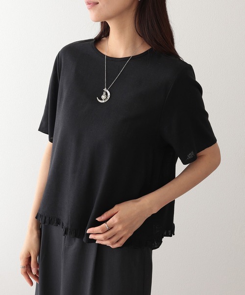 Lace Ladies(レースレディース)の「リネン混 裾フリル クルーネック 半袖 トップス(Tシャツ/カットソー・レディース・アイボリー/ブラック/ベージュ/イエロー・FREE)」の7枚目の写真