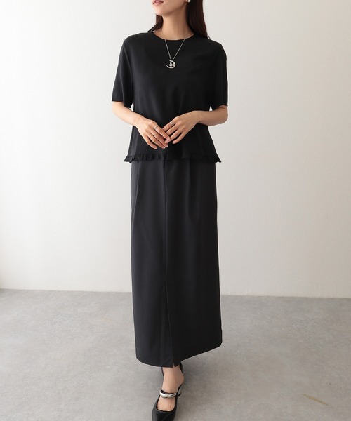 Lace Ladies(レースレディース)の「リネン混 裾フリル クルーネック 半袖 トップス(Tシャツ/カットソー・レディース・アイボリー/ブラック/ベージュ/イエロー・FREE)」の8枚目の写真