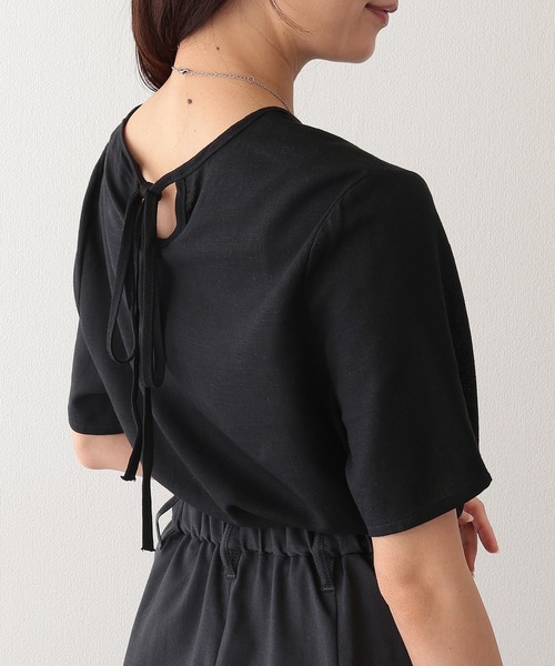 Lace Ladies(レースレディース)の「リネン混 裾フリル クルーネック 半袖 トップス(Tシャツ/カットソー・レディース・アイボリー/ブラック/ベージュ/イエロー・FREE)」の9枚目の写真