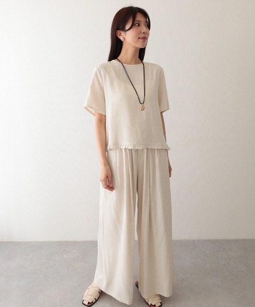 Lace Ladies(レースレディース)の「リネン混 裾フリル クルーネック 半袖 トップス(Tシャツ/カットソー・レディース・アイボリー/ブラック/ベージュ/イエロー・FREE)」の10枚目の写真