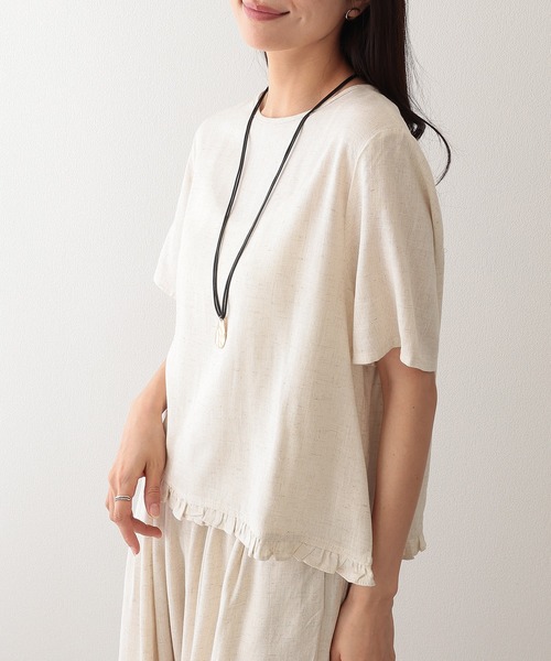 Lace Ladies(レースレディース)の「リネン混 裾フリル クルーネック 半袖 トップス(Tシャツ/カットソー・レディース・アイボリー/ブラック/ベージュ/イエロー・FREE)」の13枚目の写真