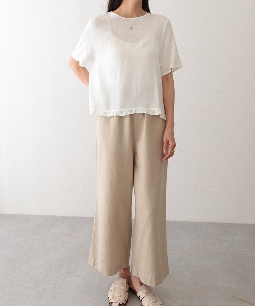 Lace Ladies(レースレディース)の「リネン混 裾フリル クルーネック 半袖 トップス(Tシャツ/カットソー・レディース・アイボリー/ブラック/ベージュ/イエロー・FREE)」の15枚目の写真