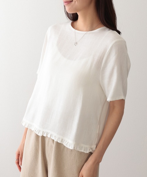 Lace Ladies(レースレディース)の「リネン混 裾フリル クルーネック 半袖 トップス(Tシャツ/カットソー・レディース・アイボリー/ブラック/ベージュ/イエロー・FREE)」の18枚目の写真