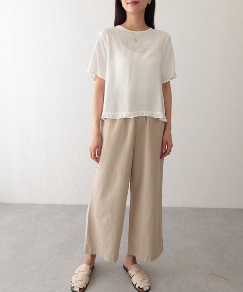 Lace Ladies(レースレディース)の「リネン混 裾フリル クルーネック 半袖 トップス(Tシャツ/カットソー・レディース・アイボリー/ブラック/ベージュ/イエロー・FREE)」の19枚目の写真