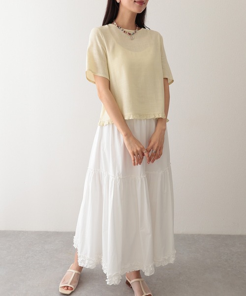Lace Ladies(レースレディース)の「リネン混 裾フリル クルーネック 半袖 トップス(Tシャツ/カットソー・レディース・アイボリー/ブラック/ベージュ/イエロー・FREE)」の20枚目の写真