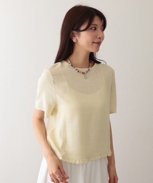 Lace Ladies(レースレディース)の「リネン混 裾フリル クルーネック 半袖 トップス(Tシャツ/カットソー・レディース・アイボリー/ブラック/ベージュ/イエロー・FREE)」の21枚目の写真