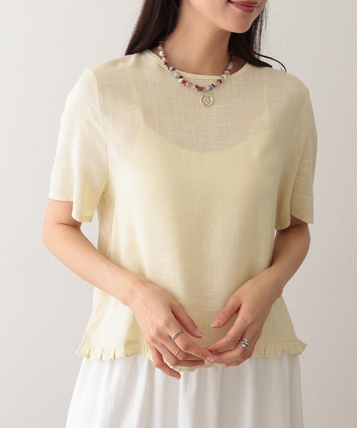 Lace Ladies(レースレディース)の「リネン混 裾フリル クルーネック 半袖 トップス(Tシャツ/カットソー・レディース・アイボリー/ブラック/ベージュ/イエロー・FREE)」の22枚目の写真