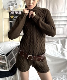 SHAGGIE | 【ViVi掲載】ハイネックジップケーブルニットロンパース(サロペット/オーバーオール)