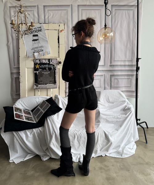 SHAGGIE（シャギー）の「【ViVi掲載】ハイネックジップケーブルニットロンパース（サロペット/オーバーオール・レディース・ブラウン/ブラック・FREE）」の8枚目の写真