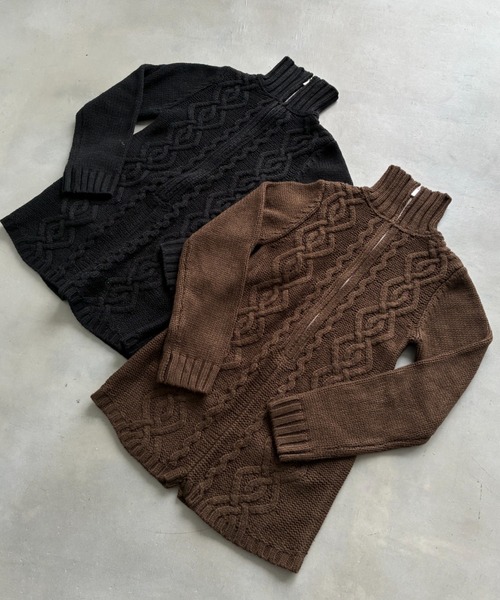 SHAGGIE（シャギー）の「【ViVi掲載】ハイネックジップケーブルニットロンパース（サロペット/オーバーオール・レディース・ブラウン/ブラック・FREE）」の16枚目の写真