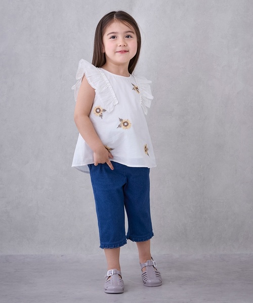 petit main（プティマイン）の「【接触冷感】7分丈タックフリルパンツ（その他パンツ・キッズ・アイボリー/スモークピンク/ブラック/ブルー/モカ・130cm/90cm/120cm/110cm/100cm/80ｃｍ）」の4枚目の写真