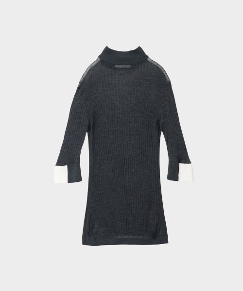 CINOH(チノ)の「SILK BOTTLE NECK TIGHT KNIT(ニット/セーター・レディース・チャコールグレー/ネイビー/ライトグレー・38)」の6枚目の写真