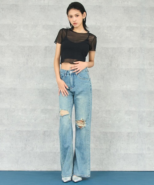 ANAP（アナップ）の「ニーダメージ ヴィンテージ フレアデニム（デニムパンツ・レディース・ブルー・S/M）」の19枚目の写真