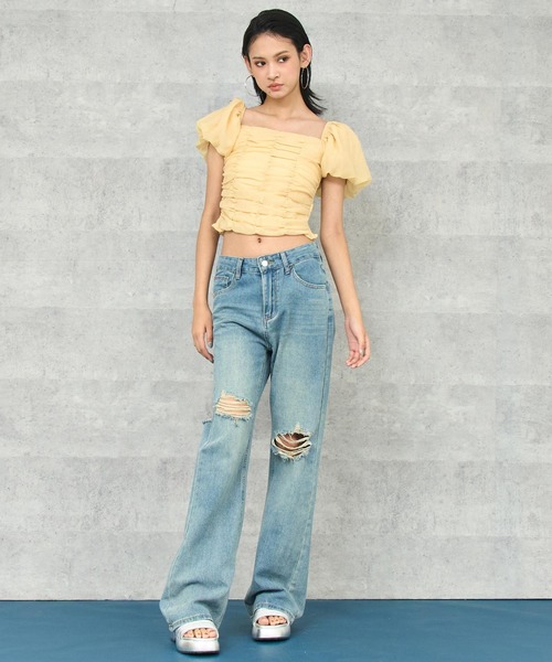 ANAP（アナップ）の「ニーダメージ ヴィンテージ フレアデニム（デニムパンツ・レディース・ブルー・S/M）」の21枚目の写真