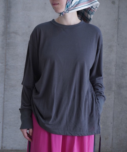 k3&co.（ケイスリーアンドコー）の「Open elbow long sleeve top（Tシャツ/カットソー・レディース・ホワイト/チャコール・ONE SIZE）」の16枚目の写真