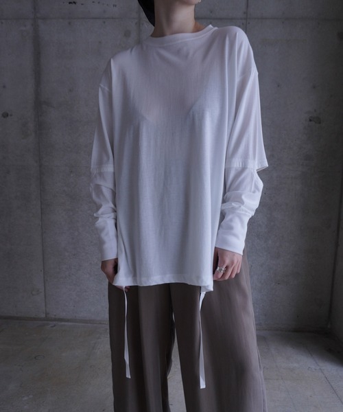 k3&co.（ケイスリーアンドコー）の「Open elbow long sleeve top（Tシャツ/カットソー・レディース・ホワイト/チャコール・ONE SIZE）」の3枚目の写真