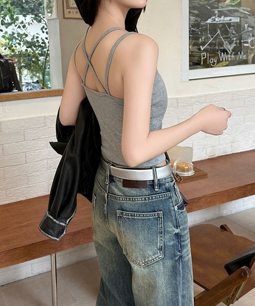 by LEGNA(バイレグナ)の「カップ付きバッククロスタンクトップ(タンクトップ・レディース・グレー/ブラウン/ブラック系/ホワイト系・SMALL/MEDIUM/LARGE)」の12枚目の写真